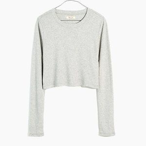 Size XS Madewell Light Gray Fine Ribbed Supercrop Crewneck Long-Sleeve Tee